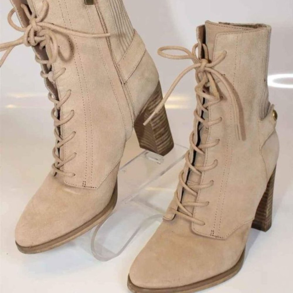 Michael Kors MK Designer Womens Beige Leather Booties Heels Boots Size 5.5